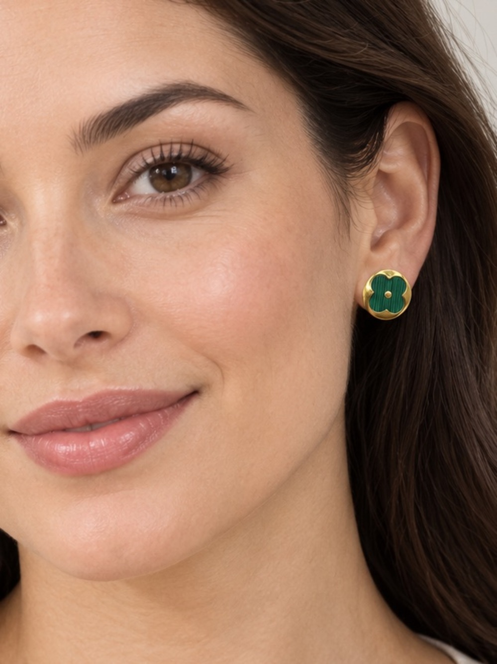 Gold and Green Flower Stud Earrings steel 316L